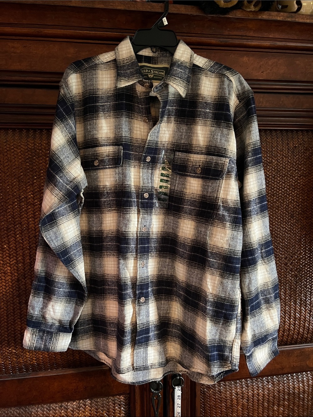 Field & Stream Navy and Cream Plaid Button-Down Shirt
